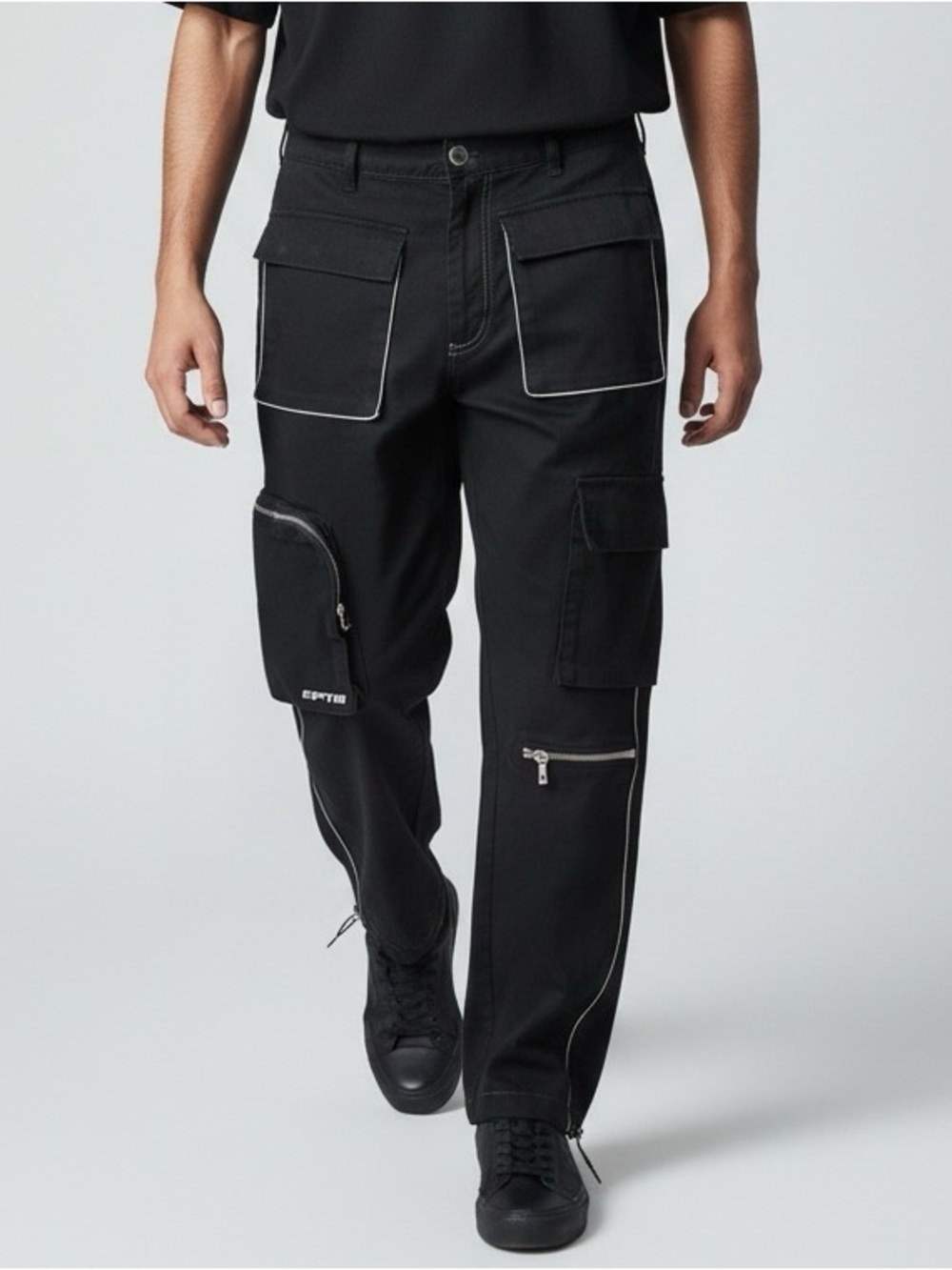 EPTM Alpha Black Cargo Pants Relaxed Tech-ware Inspired Fit 3M Reflective Piping